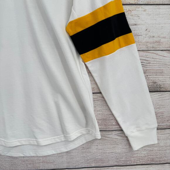 NHL GIII 4Her Boston Bruins Tie Front Hoodie Womens White Black Yellow Striped - Picture 6 of 11